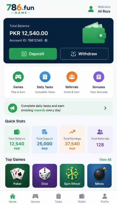 786.fun game dashboard image