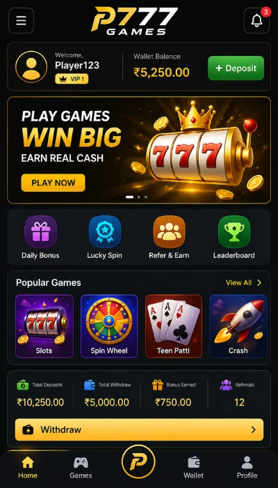 p777games dashboard image