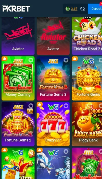 pkrbet game dashboard image